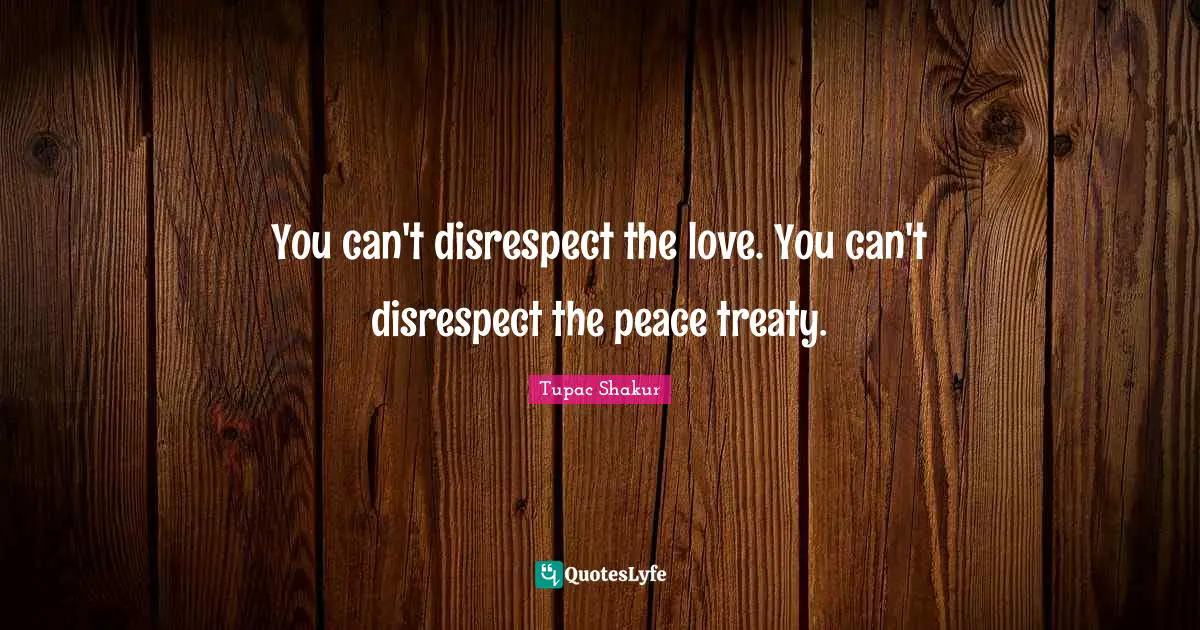 You can't disrespect the love. You can't disrespect the peace treaty.