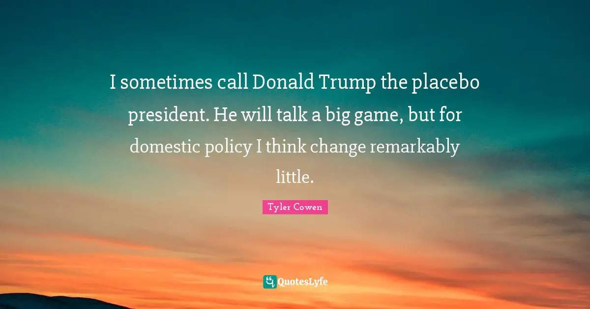 I sometimes call Donald Trump the placebo president. He will talk a big game, but for domestic policy I think change remarkably little.