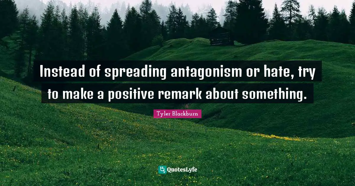 Instead of spreading antagonism or hate, try to make a positive remark about something.