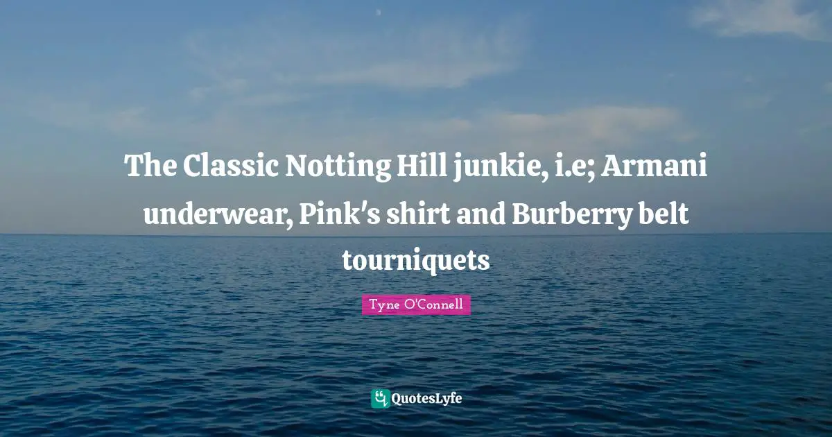 Underwear Quotes: "The Classic Notting Hill junkie, i.e; Armani underwear, Pink's shirt and Burberry belt tourniquets"