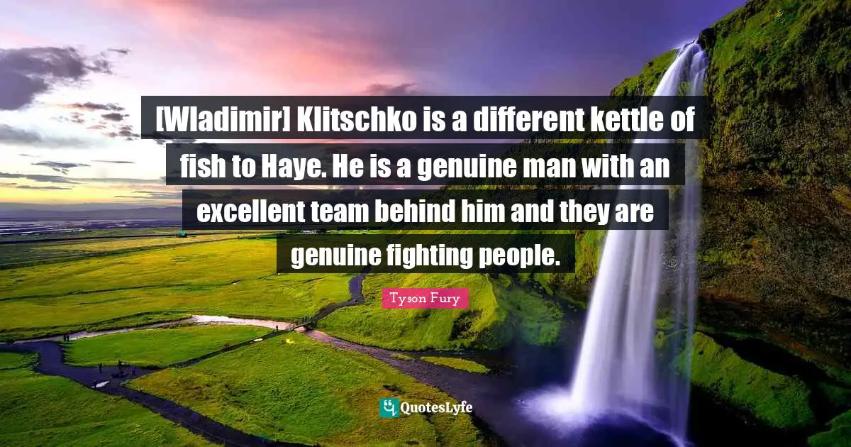 [Wladimir] Klitschko is a different kettle of fish to Haye. He is a genuine man with an excellent team behind him and they are genuine fighting people.