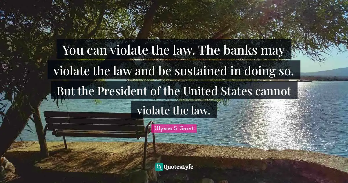 You can violate the law. The banks may violate the law and be sustained in doing so. But the President of the United States cannot violate the law.