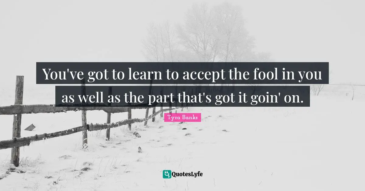 Tyra Banks Quotes: "You've got to learn to accept the fool in you as well as the part that's got it goin' on."
