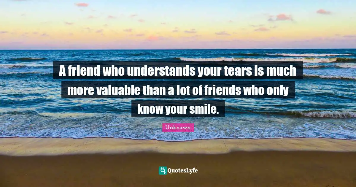 A friend who understands your tears is much more valuable than a lot of friends who only know your smile.
