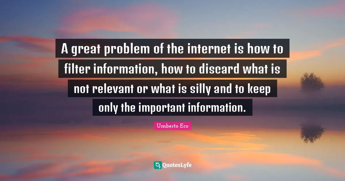 A great problem of the internet is how to filter information, how to discard what is not relevant or what is silly and to keep only the important information.