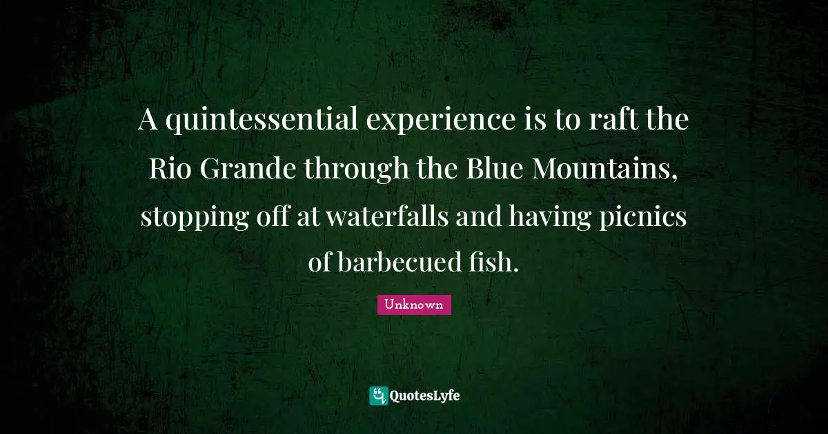Picnics Quotes: "A quintessential experience is to raft the Rio Grande through the Blue Mountains, stopping off at waterfalls and having picnics of barbecued fish."