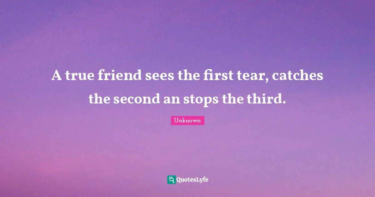A true friend sees the first tear, catches the second an stops the third.