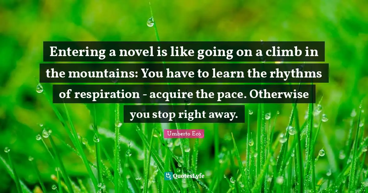 Pace Quotes: "Entering a novel is like going on a climb in the mountains: You have to learn the rhythms of respiration - acquire the pace. Otherwise you stop right away."