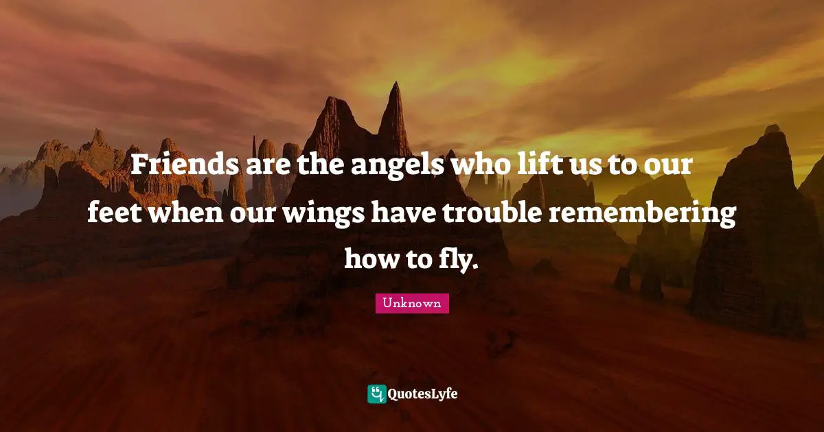 Friends are the angels who lift us to our feet when our wings have trouble remembering how to fly.