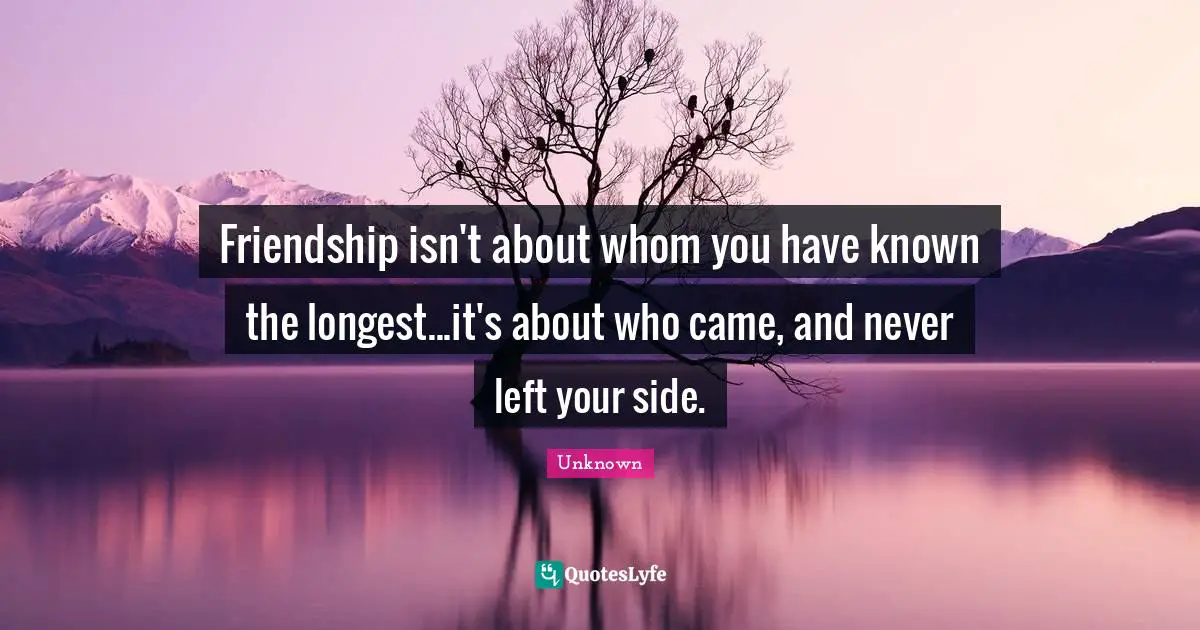 The Line Quotes: "Friendship isn't about whom you have known the longest...it's about who came, and never left your side."