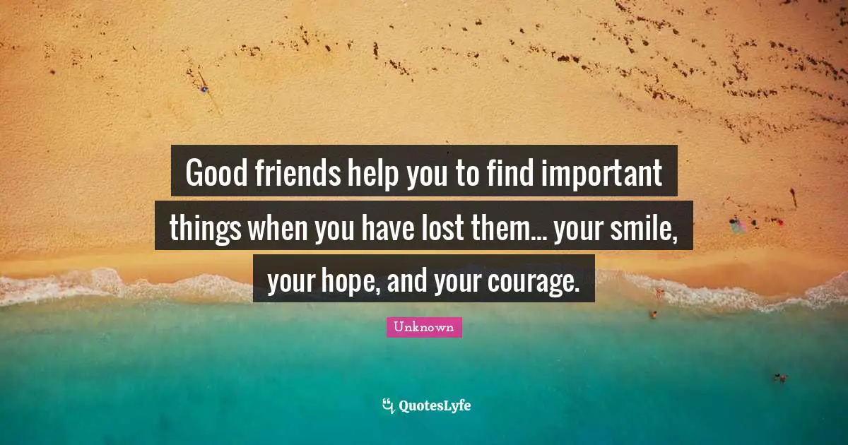 Good friends help you to find important things when you have lost them... your smile, your hope, and your courage.