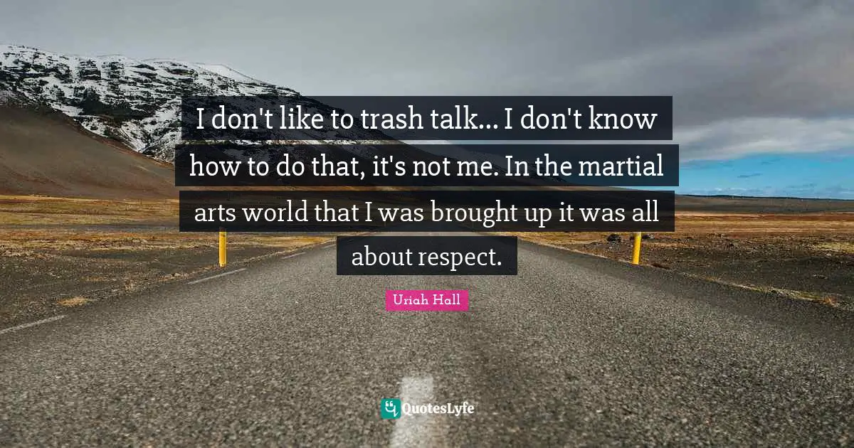 I don't like to trash talk... I don't know how to do that, it's not me. In the martial arts world that I was brought up it was all about respect.