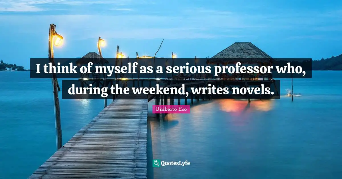 I think of myself as a serious professor who, during the weekend, writes novels.