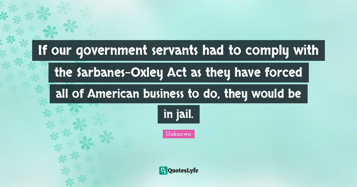 If our government servants had to comply with the Sarbanes-Oxley Act as they have forced all of American business to do, they would be in jail.