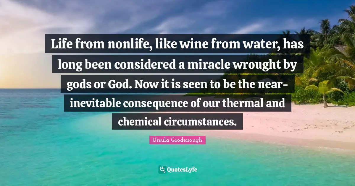 Inevitable Quotes: "Life from nonlife, like wine from water, has long been considered a miracle wrought by gods or God. Now it is seen to be the near-inevitable consequence of our thermal and chemical circumstances."