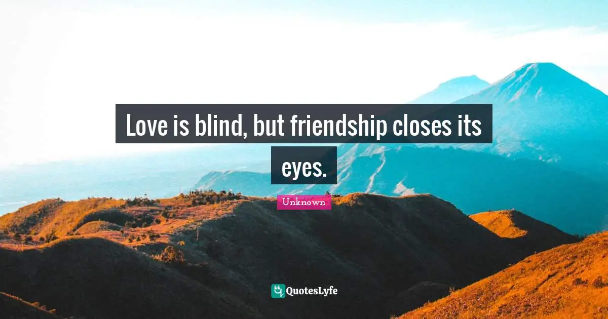Friendship Love Quotes: "Love is blind, but friendship closes its eyes."
