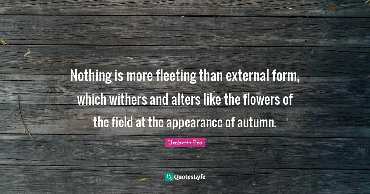 Nothing is more fleeting than external form, which withers and alters like the flowers of the field at the appearance of autumn.