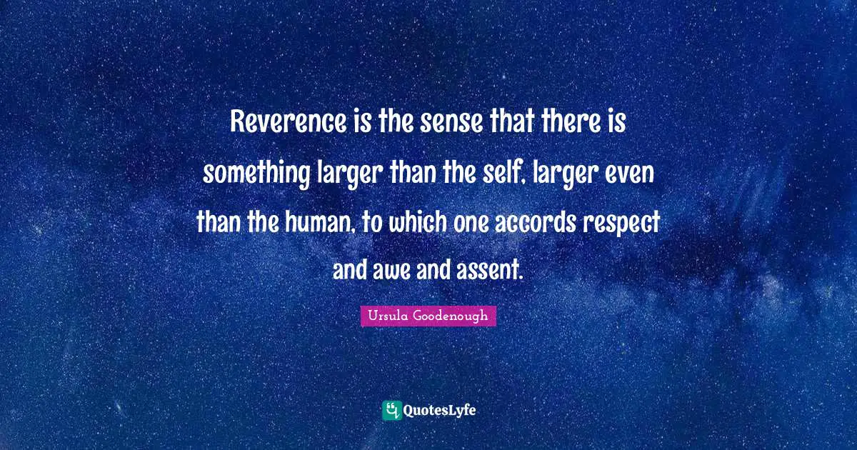 Reverence is the sense that there is something larger than the self, larger even than the human, to which one accords respect and awe and assent.