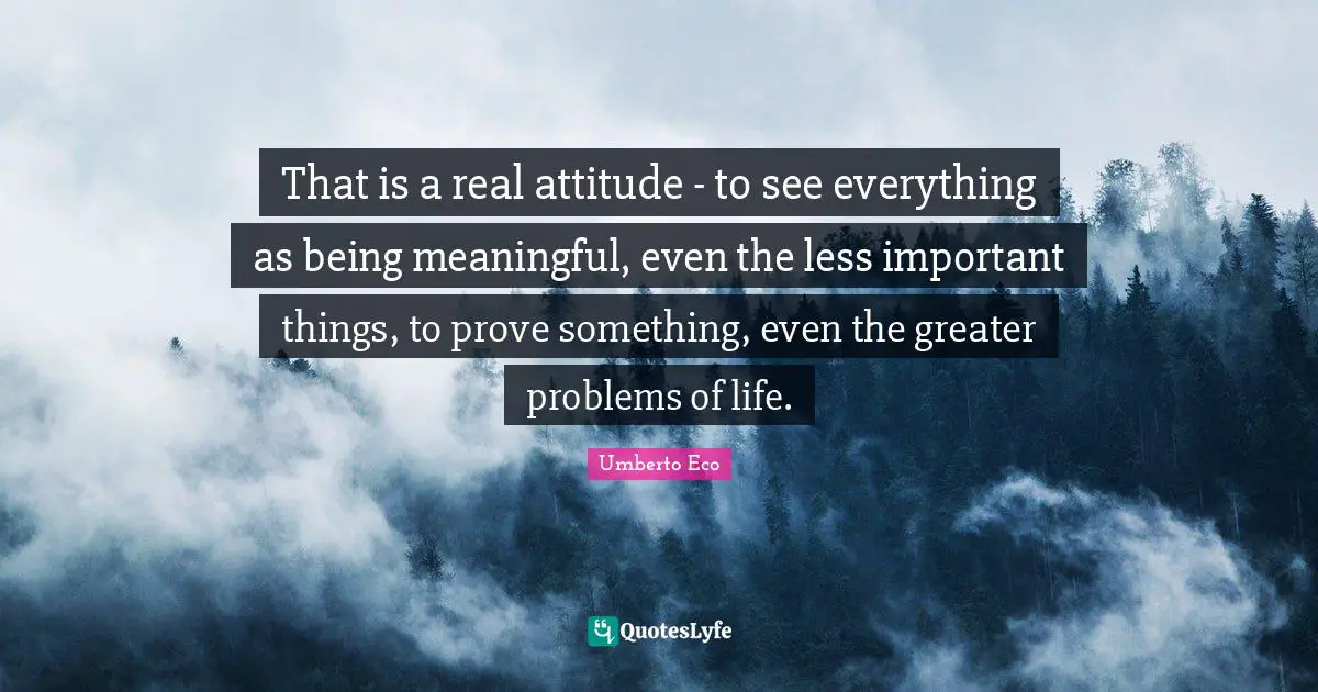 That is a real attitude - to see everything as being meaningful, even the less important things, to prove something, even the greater problems of life.