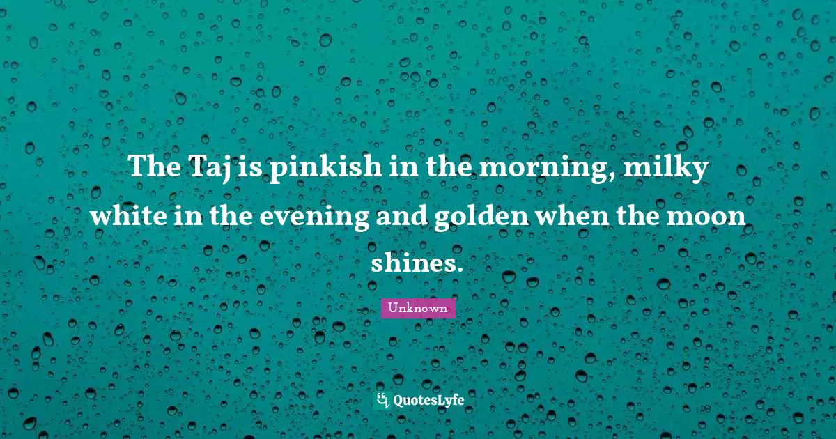 The Taj is pinkish in the morning, milky white in the evening and golden when the moon shines.