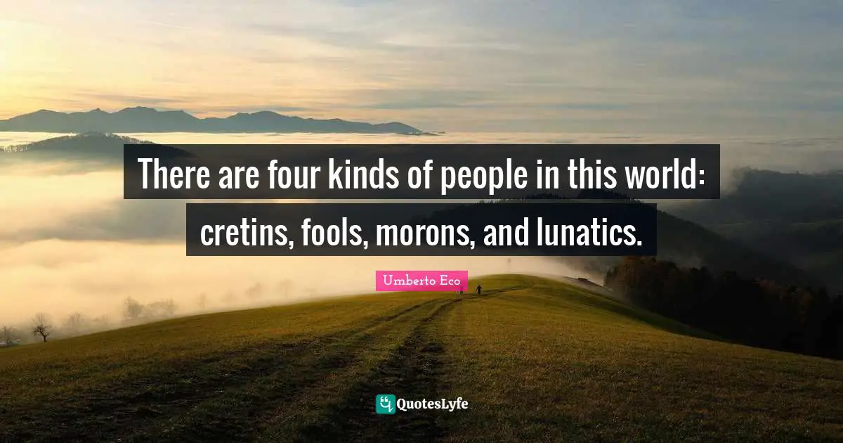 There are four kinds of people in this world: cretins, fools, morons, and lunatics.