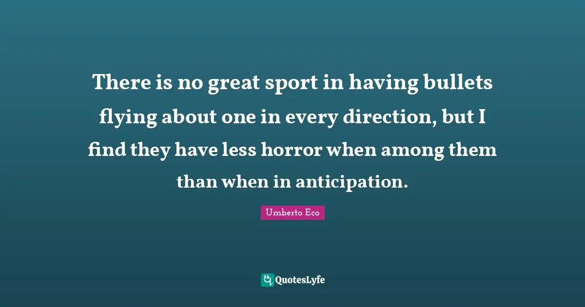 There is no great sport in having bullets flying about one in every direction, but I find they have less horror when among them than when in anticipation.