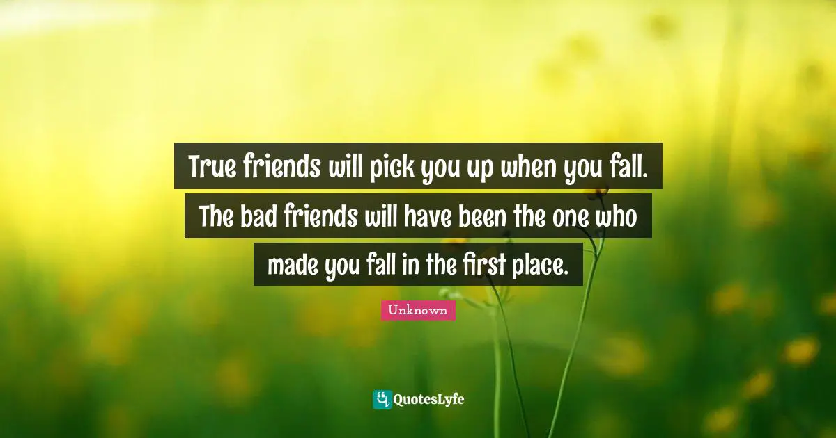 True friends will pick you up when you fall. The bad friends will have been the one who made you fall in the first place.