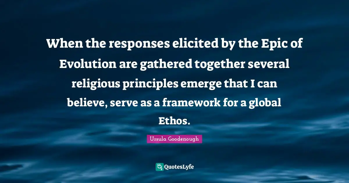 When the responses elicited by the Epic of Evolution are gathered together several religious principles emerge that I can believe, serve as a framework for a global Ethos.