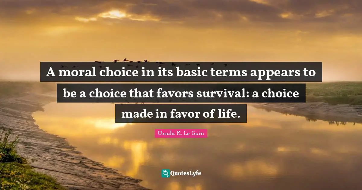 A moral choice in its basic terms appears to be a choice that favors survival: a choice made in favor of life.