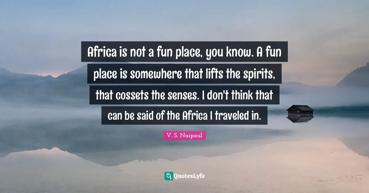 Africa is not a fun place, you know. A fun place is somewhere that lifts the spirits, that cossets the senses. I don't think that can be said of the Africa I traveled in.