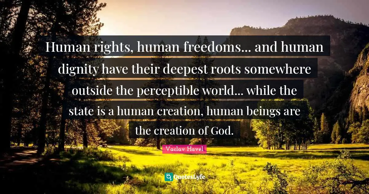 Human rights, human freedoms... and human dignity have their deepest roots somewhere outside the perceptible world... while the state is a human creation, human beings are the creation of God.