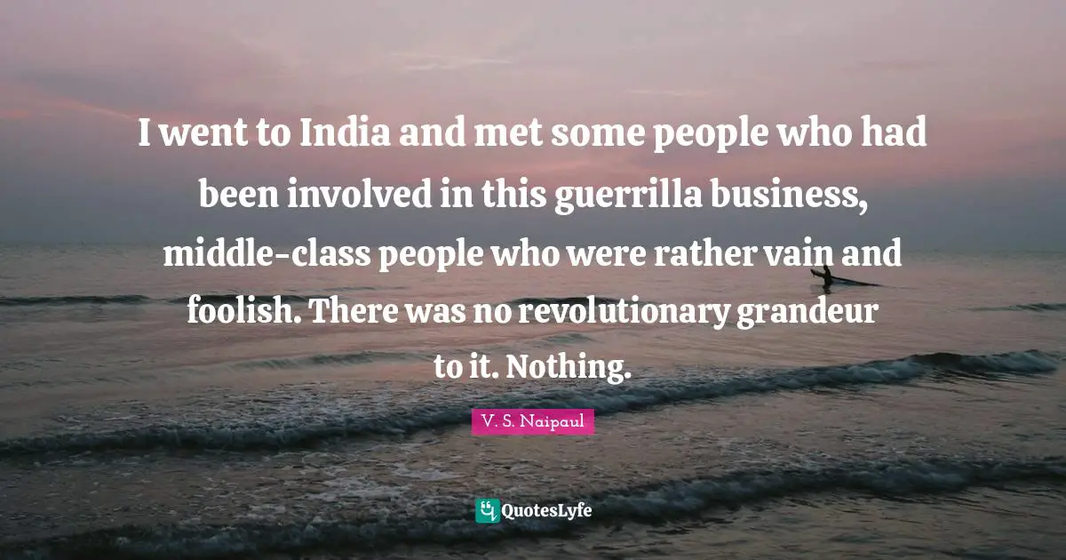 I went to India and met some people who had been involved in this guerrilla business, middle-class people who were rather vain and foolish. There was no revolutionary grandeur to it. Nothing.