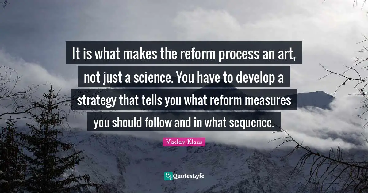 It is what makes the reform process an art, not just a science. You have to develop a strategy that tells you what reform measures you should follow and in what sequence.