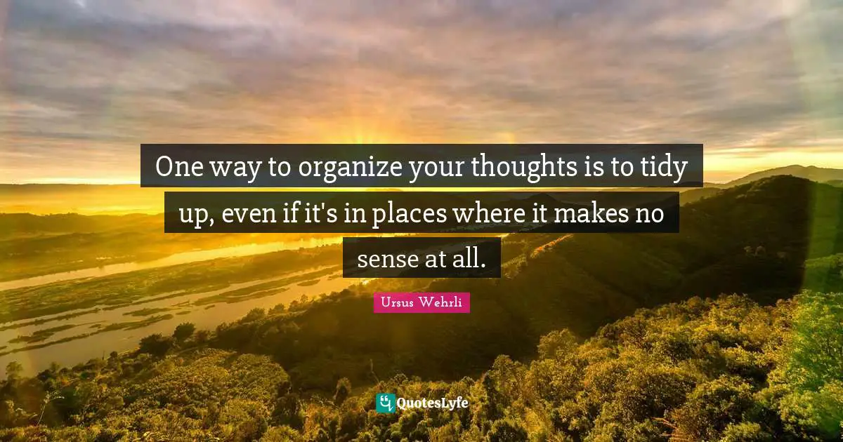 One way to organize your thoughts is to tidy up, even if it's in places where it makes no sense at all.