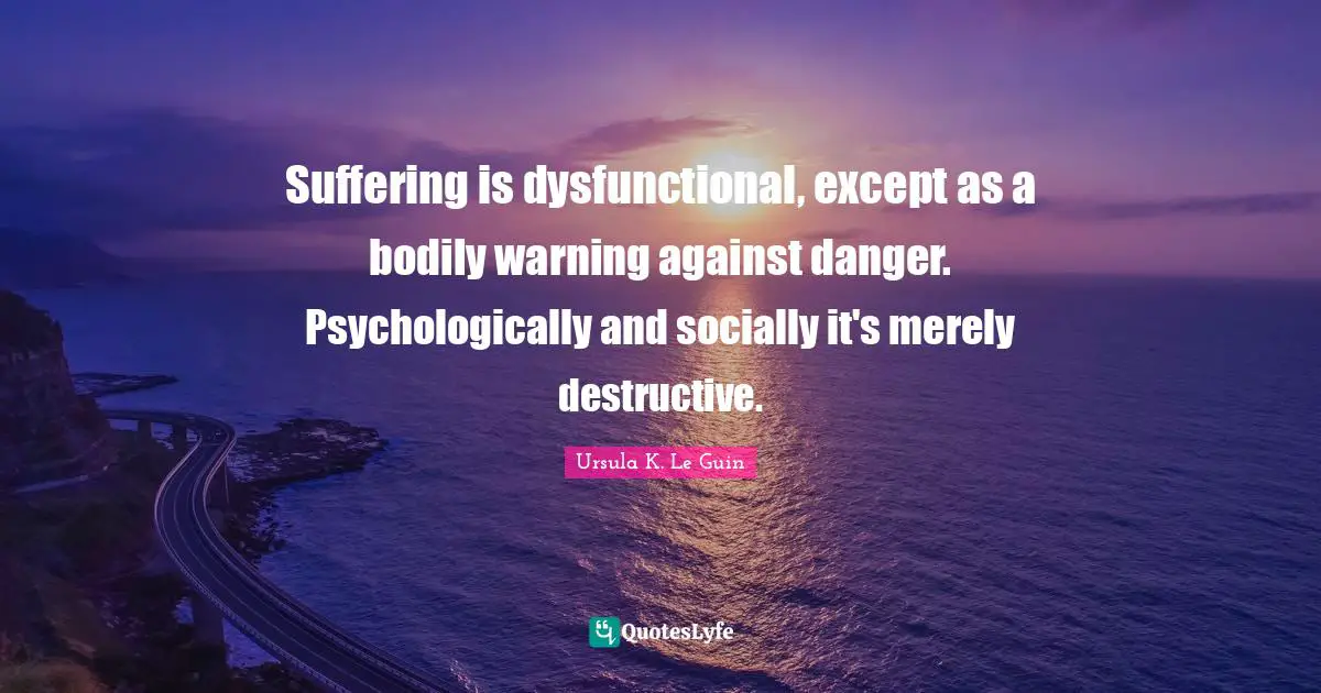 Suffering is dysfunctional, except as a bodily warning against danger. Psychologically and socially it's merely destructive.