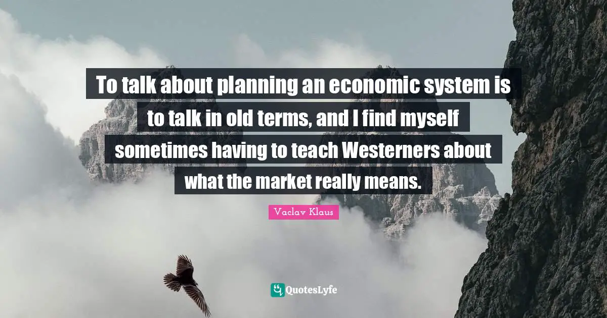 To talk about planning an economic system is to talk in old terms, and I find myself sometimes having to teach Westerners about what the market really means.