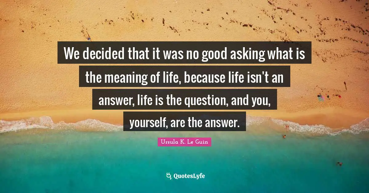 We decided that it was no good asking what is the meaning of life, because life isn't an answer, life is the question, and you, yourself, are the answer.