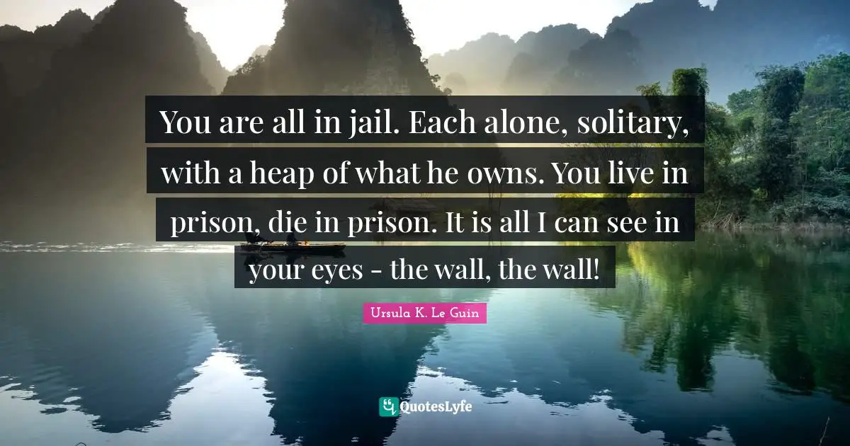 You are all in jail. Each alone, solitary, with a heap of what he owns. You live in prison, die in prison. It is all I can see in your eyes - the wall, the wall!