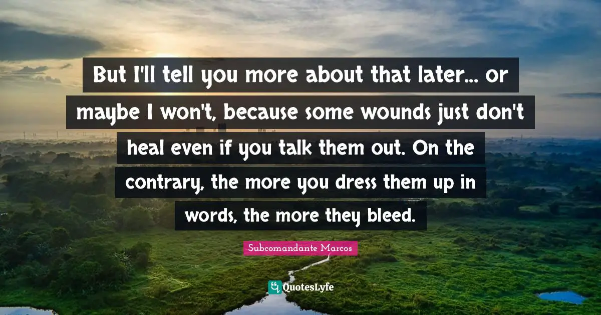 But I'll tell you more about that later... or maybe I won't, because some wounds just don't heal even if you talk them out. On the contrary, the more you dress them up in words, the more they bleed.