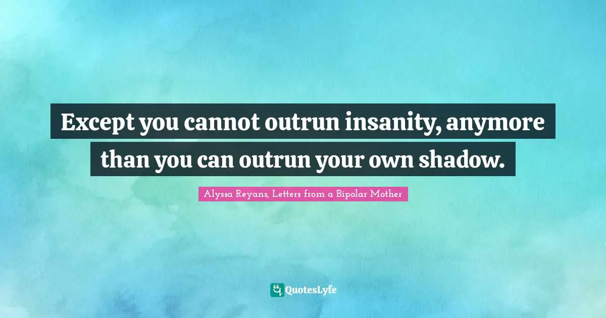 Alyssa Reyans, Letters from a Bipolar Mother Quotes: Except you cannot outrun insanity, anymore than you can outrun your own shadow.