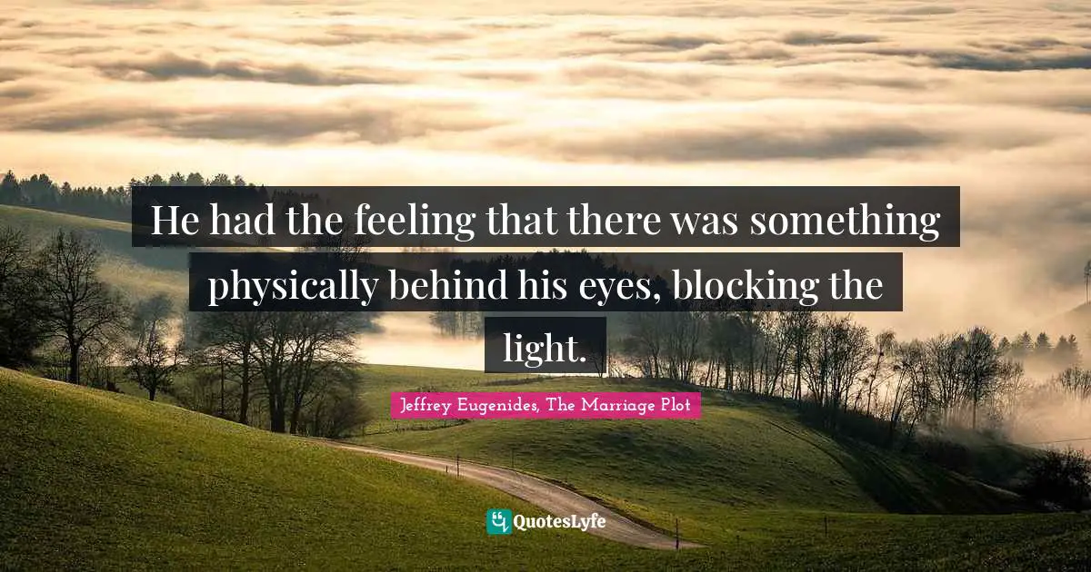 He had the feeling that there was something physically behind his eyes, blocking the light.