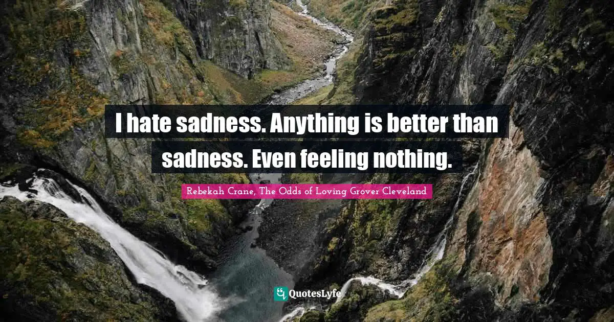 I hate sadness. Anything is better than sadness. Even feeling nothing.