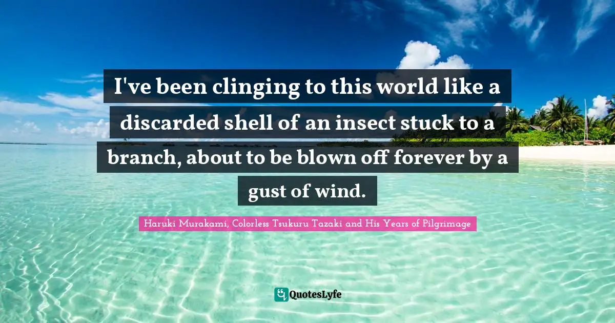 I've been clinging to this world like a discarded shell of an insect stuck to a branch, about to be blown off forever by a gust of wind.