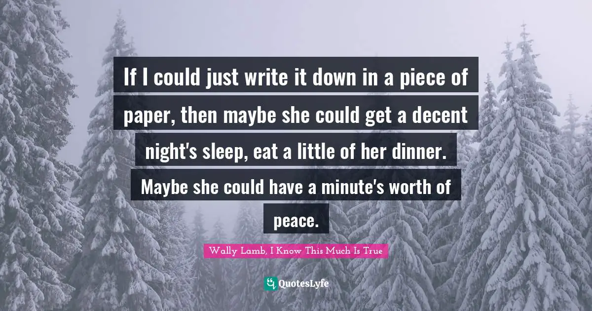 If I could just write it down in a piece of paper, then maybe she could get a decent night's sleep, eat a little of her dinner. Maybe she could have a minute's worth of peace.