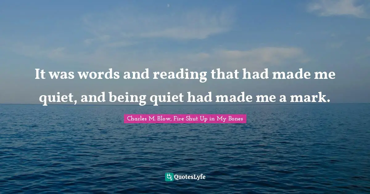 It was words and reading that had made me quiet, and being quiet had made me a mark.