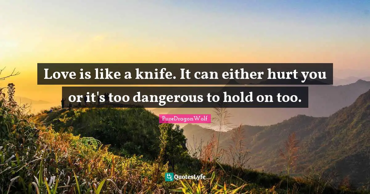 PureDragonWolf Quotes: "Love is like a knife. It can either hurt you or it's too dangerous to hold on too."