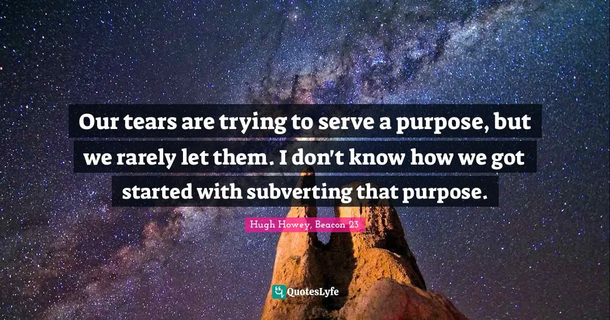 Our tears are trying to serve a purpose, but we rarely let them. I don't know how we got started with subverting that purpose.