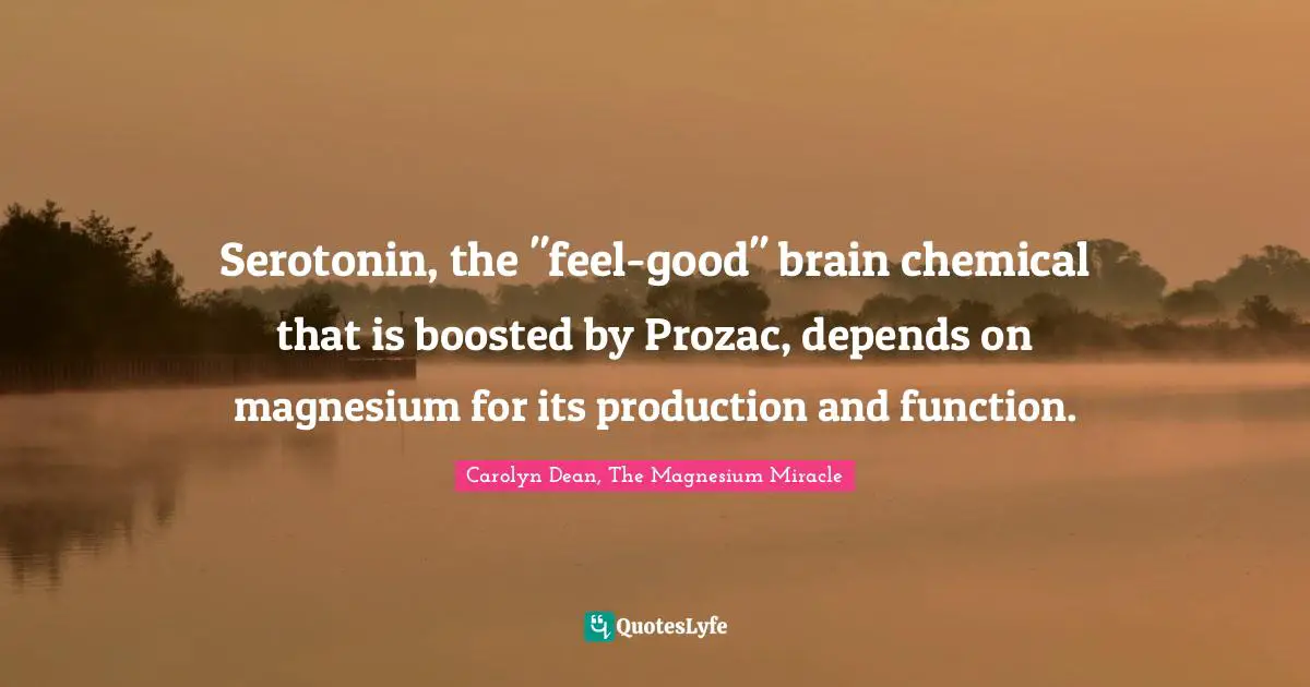 Serotonin, the "feel-good" brain chemical that is boosted by Prozac, depends on magnesium for its production and function.