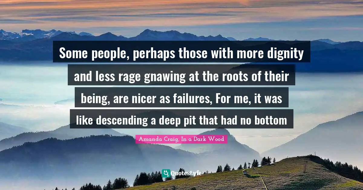 Some people, perhaps those with more dignity and less rage gnawing at the roots of their being, are nicer as failures, For me, it was like descending a deep pit that had no bottom
