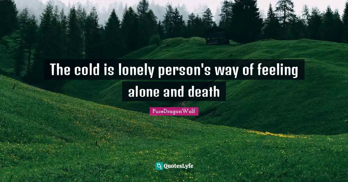 PureDragonWolf Quotes: "The cold is lonely person's way of feeling alone and death"